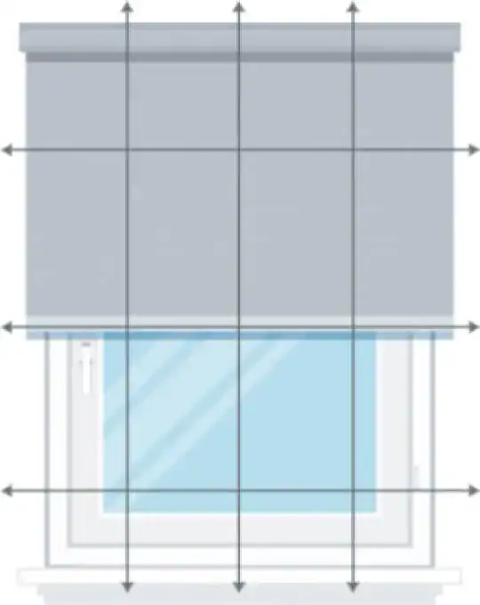 Modern window blind with light-filtering fabric.