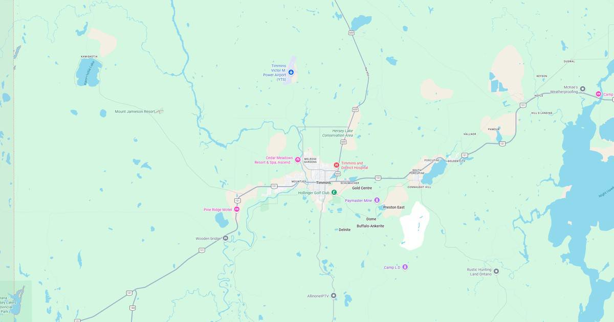 Transportation routes map in rural area with lakes and forests.
