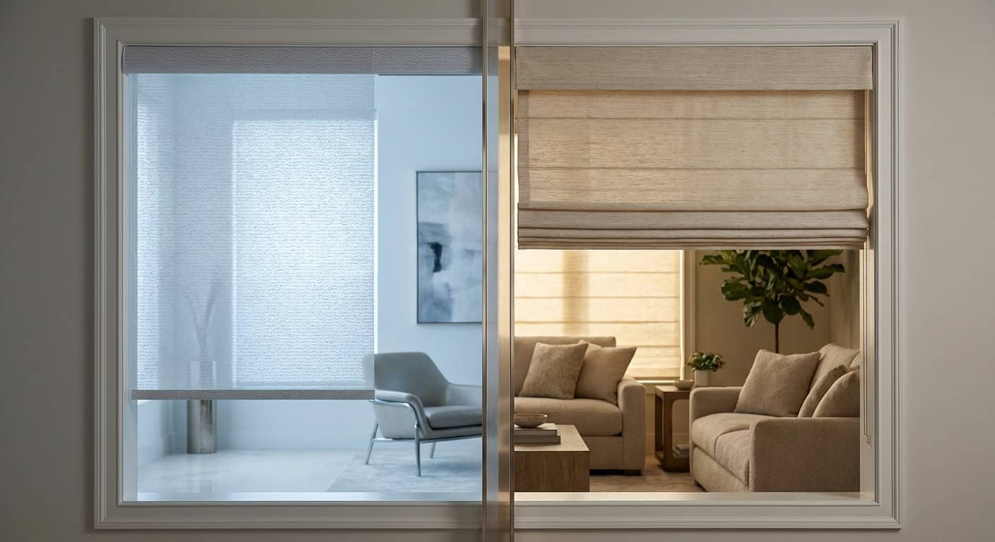 Bright living room with large window, comfortable sofas, and indoor plant.
