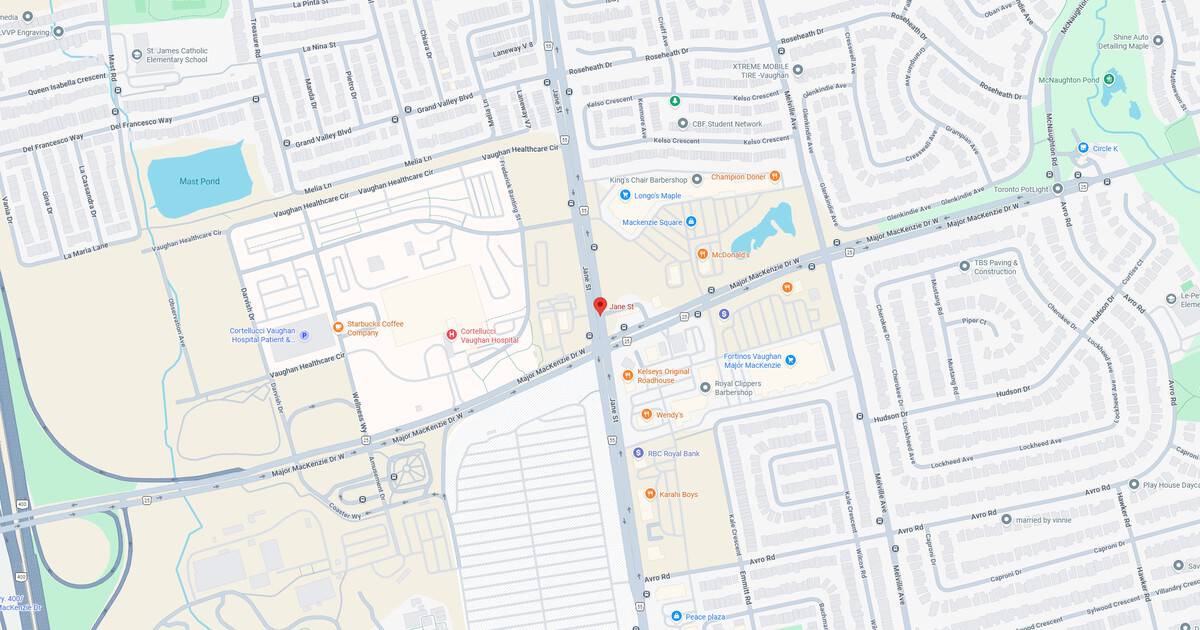 Map of city park, streets, and nearby landmarks in an urban environment.