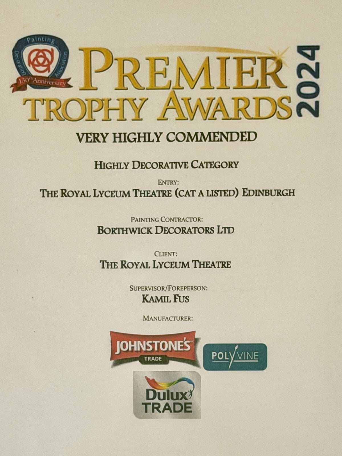 Very Highly Commended — Highly Decorative Category