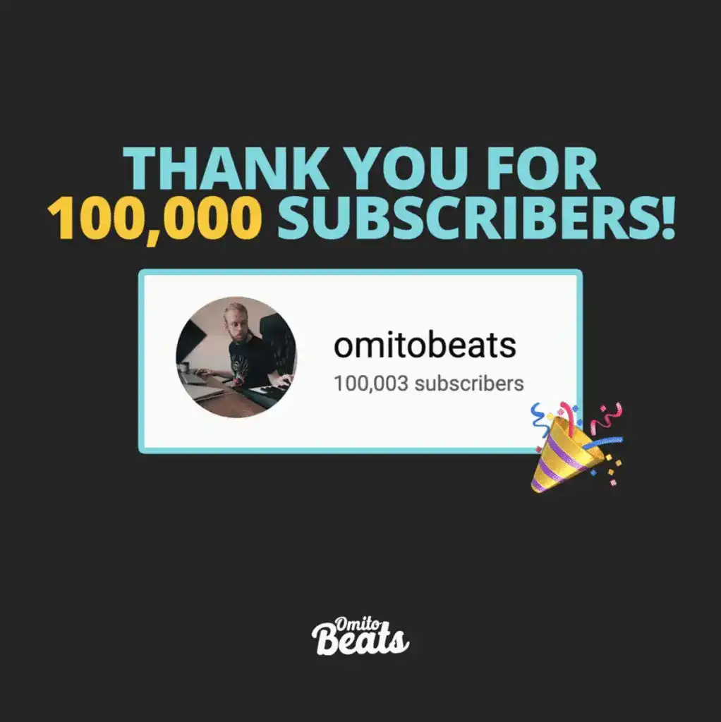 Celebration image showing 100,000 subscribers for Omitobeats.