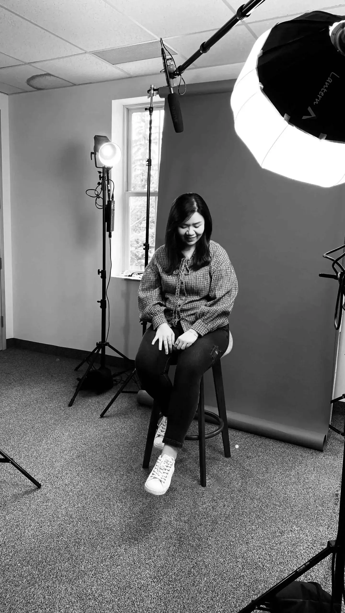 Our copywriter Abigail in the studio shooting a video