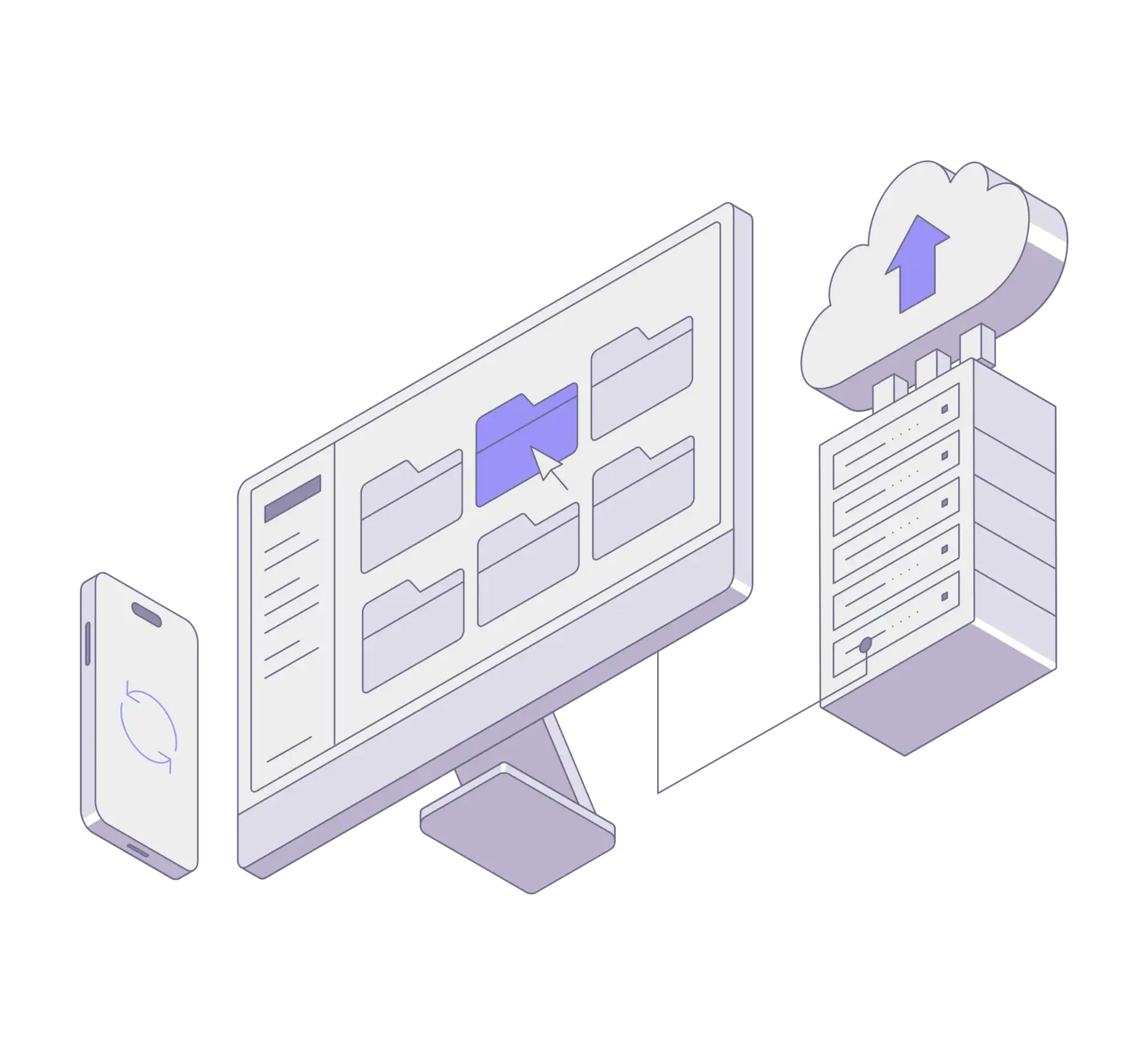 Digital file management and cloud upload illustration.