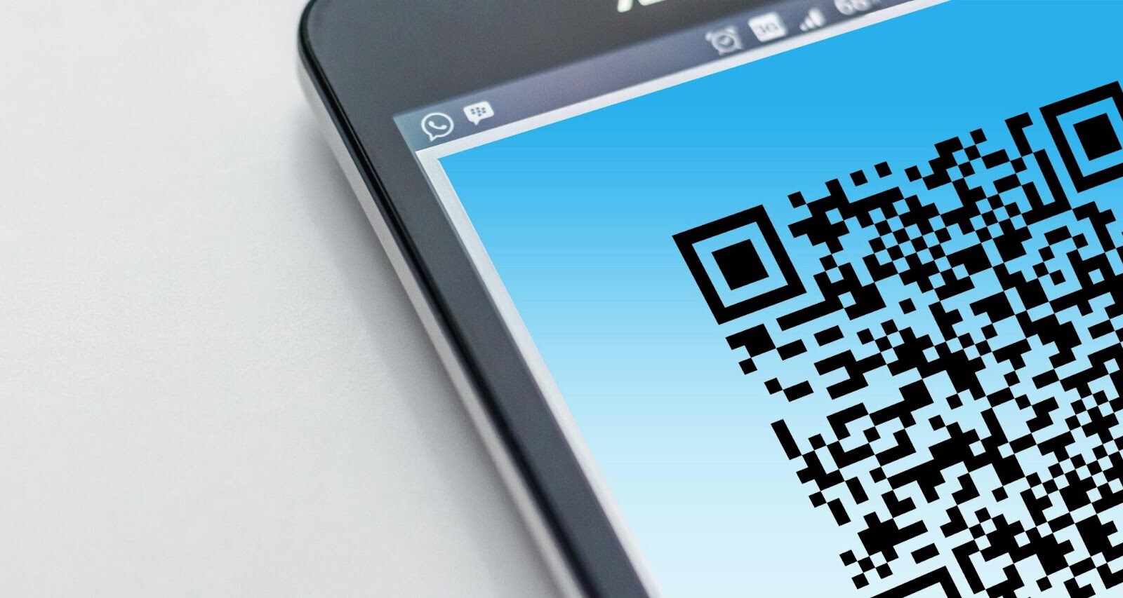 Innovative marketing technology and digital authority solutions with QR code on smartphone screen.