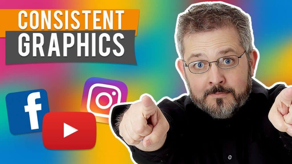dave in front of multicolored background with youtube facebook and instagram icons and the workds consistent graphics