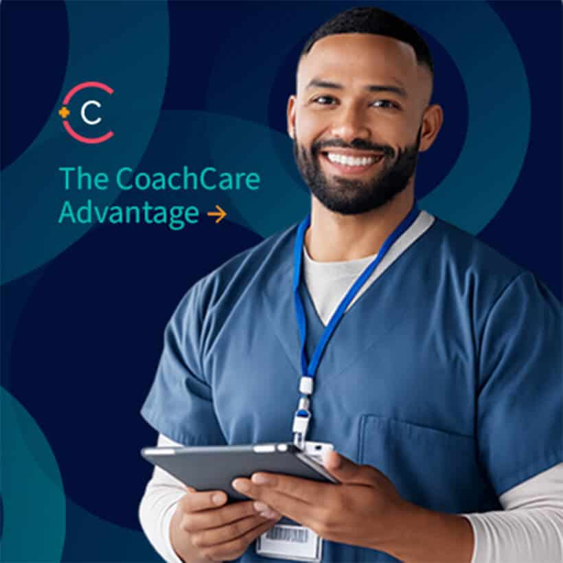A portratit of a happy male nurse holding a tabvlet smiling at the camera