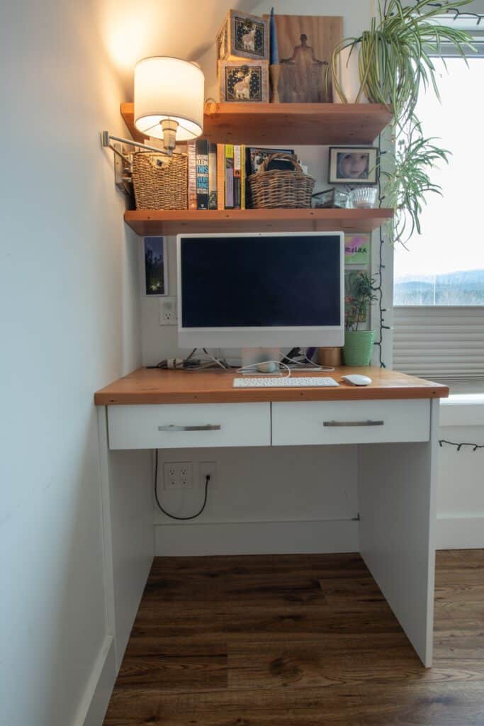 Matching work station provides a useful home-office space