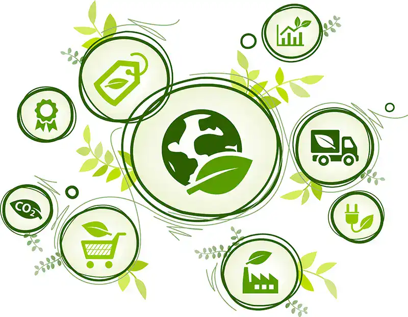 Eco-friendly environmental icons and green initiatives concept.