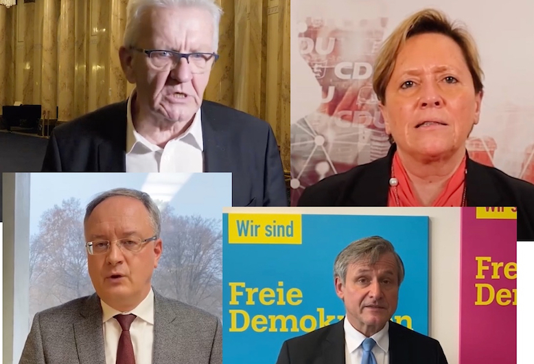 Montage aus Videos: Köpfe Kretschamen, Eisenmann, Stoch, Rülke