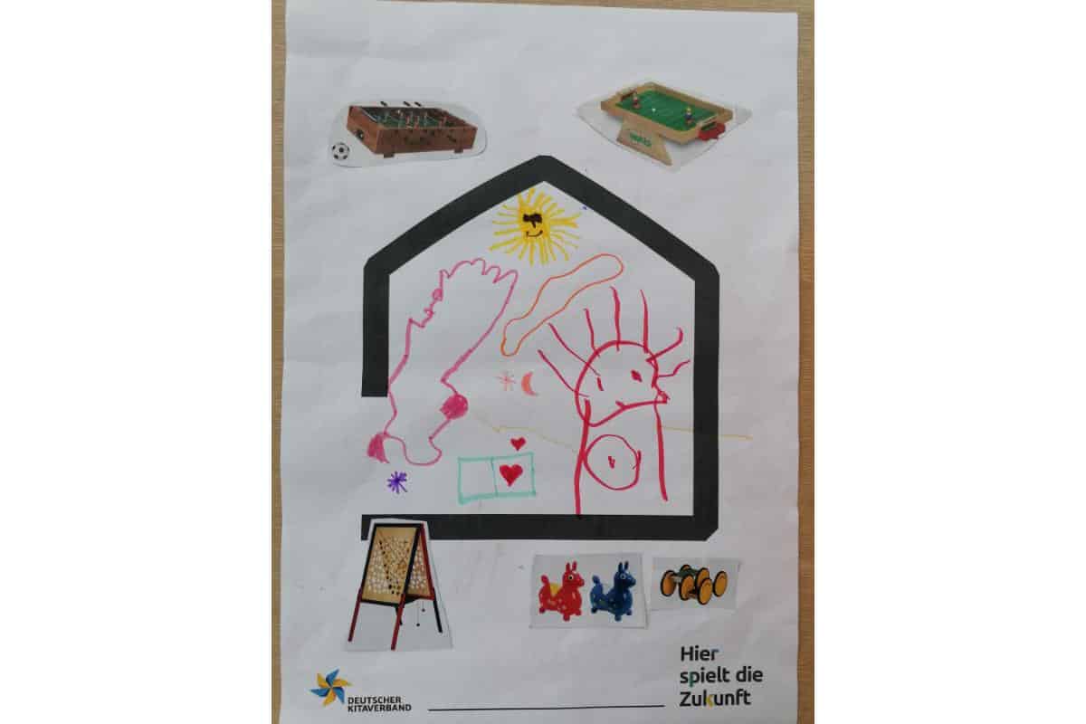 Kreative Kinderzeichnung zum Thema Mitmachaktion im Kinderhaus.