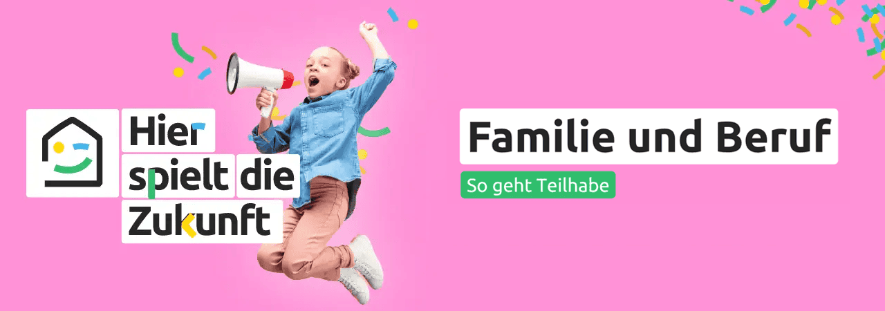 Kinder mit Megafon, Symbol für Kinderrechte und Mitbestimmung, vor pinkem Hintergrund.