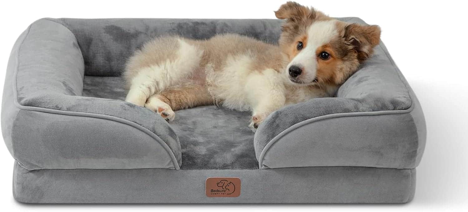 Bedsure Orthopedic Dog Bed - Waterproof Dog Sofa Beds with Removable Washable Cover, Waterproof Lining and Nonskid Bottom, Grey