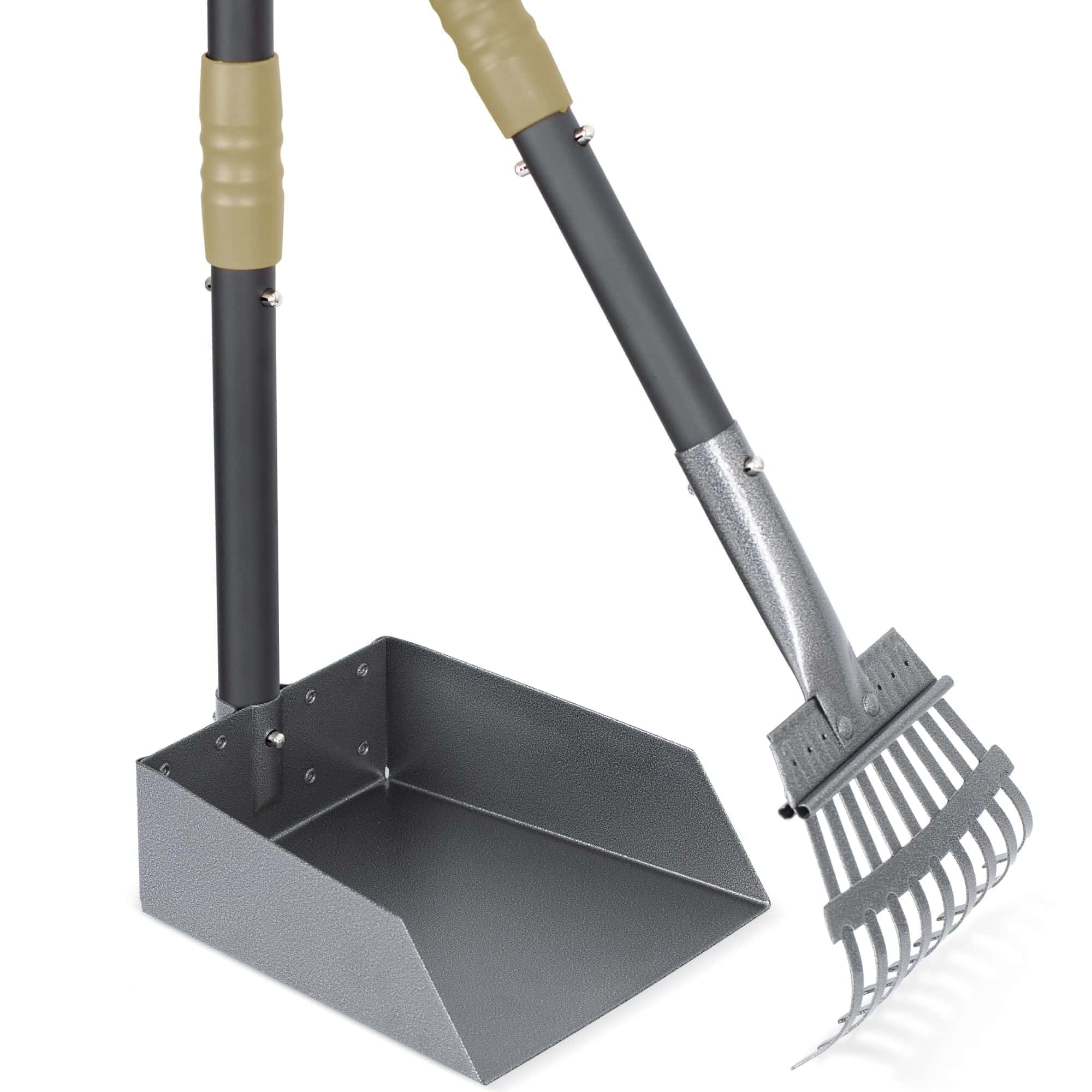 Heeyoo Dog Pooper Scooper, Dog Poop Tray and Rake Set with Long Adjustable Sectional Stainless Handles