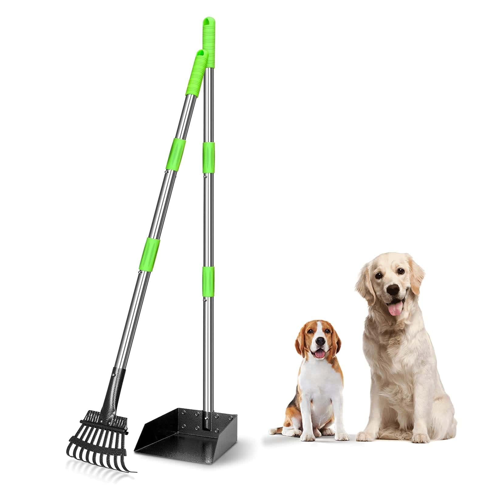 TOOGE Pooper Scooper, Dog Pooper Scooper Long Handle Stainless Metal Tray and Rake for Large Medium Small Dogs