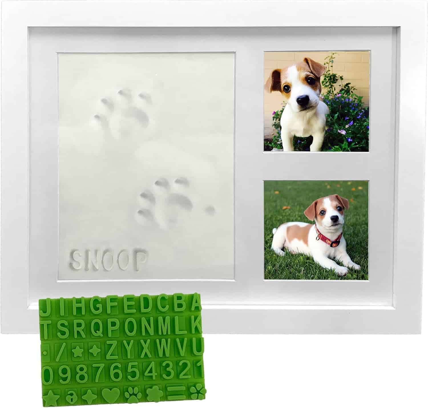 Ultimate Dog Pawprint Keepsake Kit & Picture Frame - Premium Wooden Photo Frame, Clay Mold for Paw Print & Bonus Stencil
