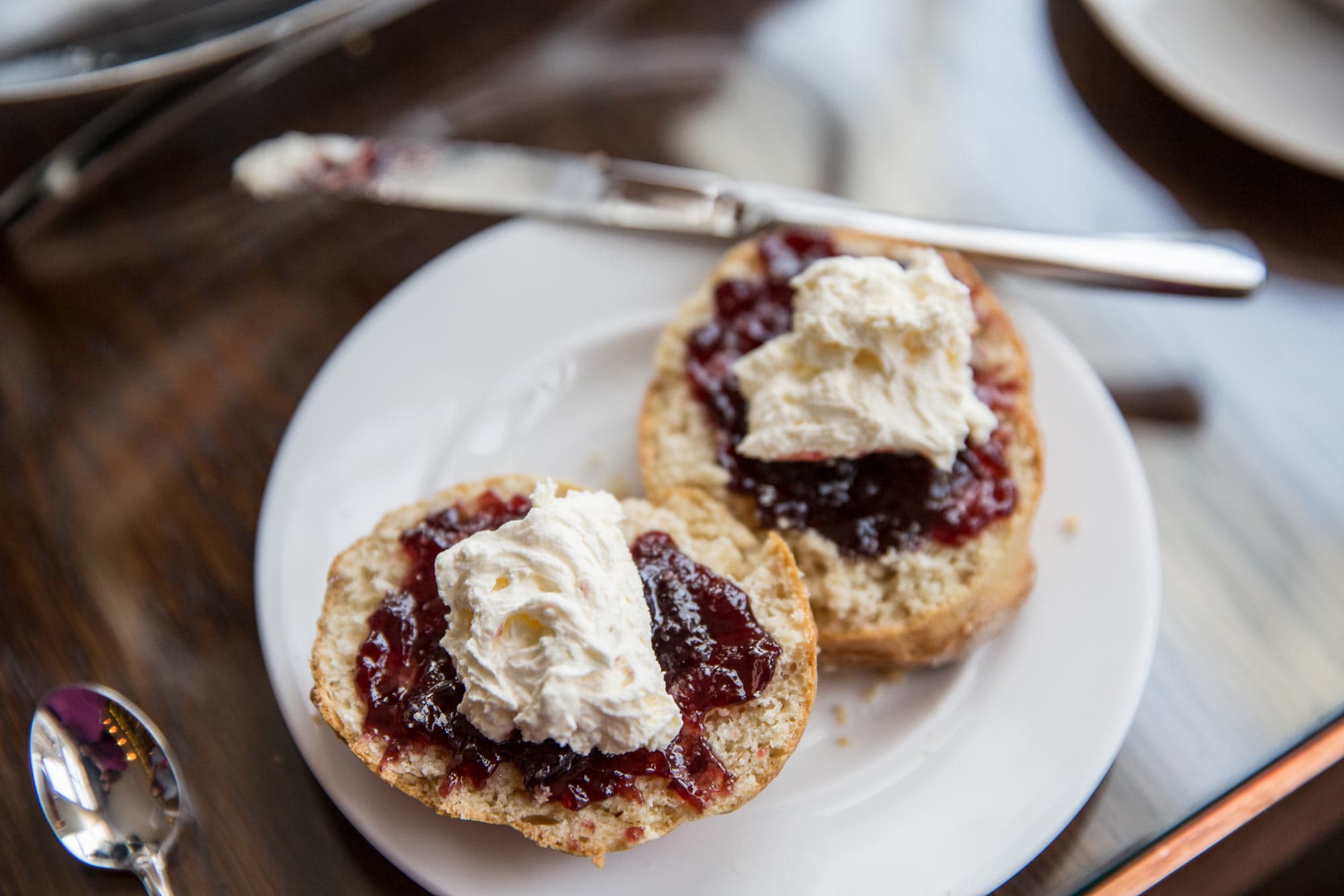 Traditional Scottish scones with jam and cream at The Dowans Hotel.