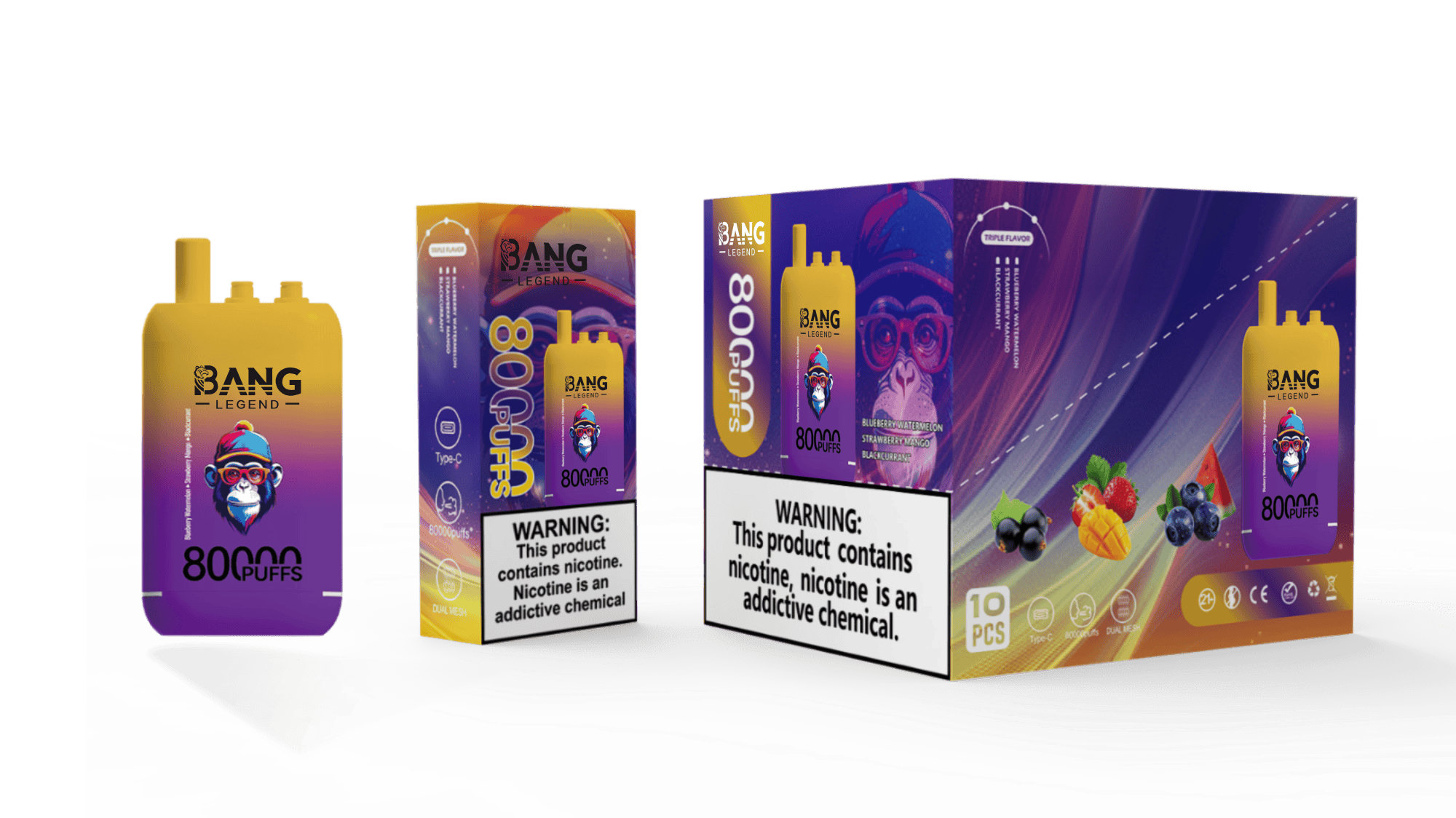 Bang Legend 80000 – 3-in-1 Einweg E-Zigarette | Blueberry Watermelon, Strawberry Mango & Blackcurrant - immagine 2