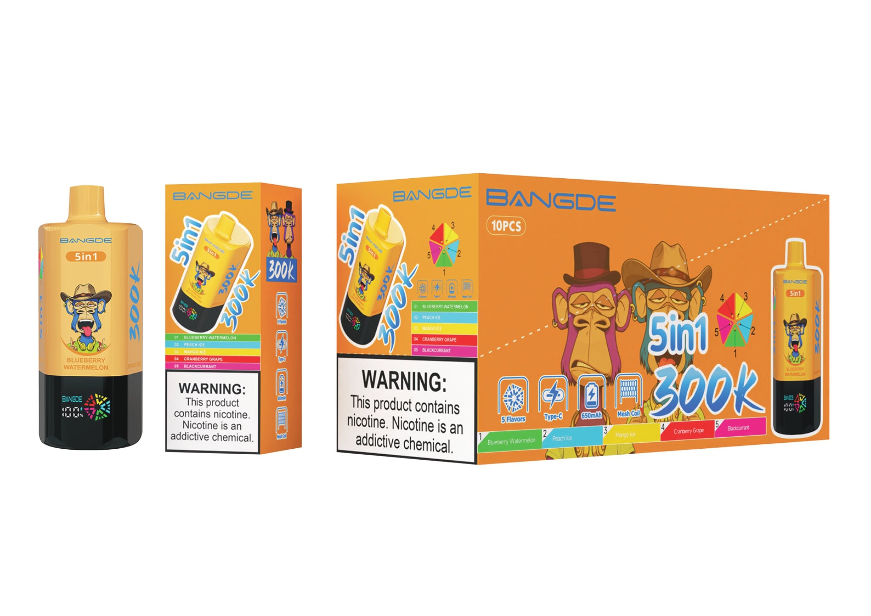 Bang DE 300K Blueberry Watermelon / Peach Ice / Mango Ice / Cranberry Grape / Blackcurrant - Imagen 2