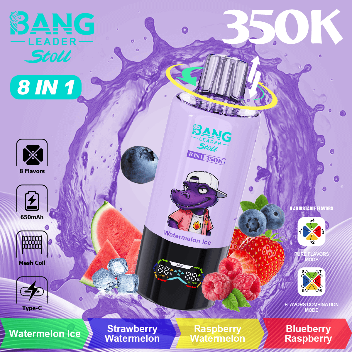 Bang Leader 350K Watermelon Ice / Strawberry Watermelon / Raspberry Watermelon / Blueberry Raspberry