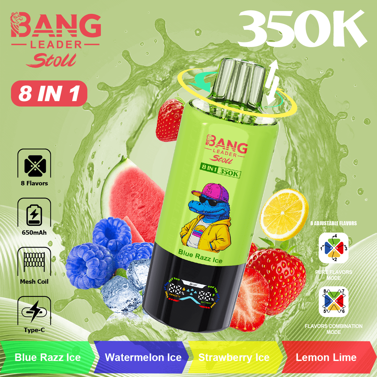 Bang Leader 350K Blue Razz Ice / Watermelon Ice / Strawberry Ice / Lemon Lime