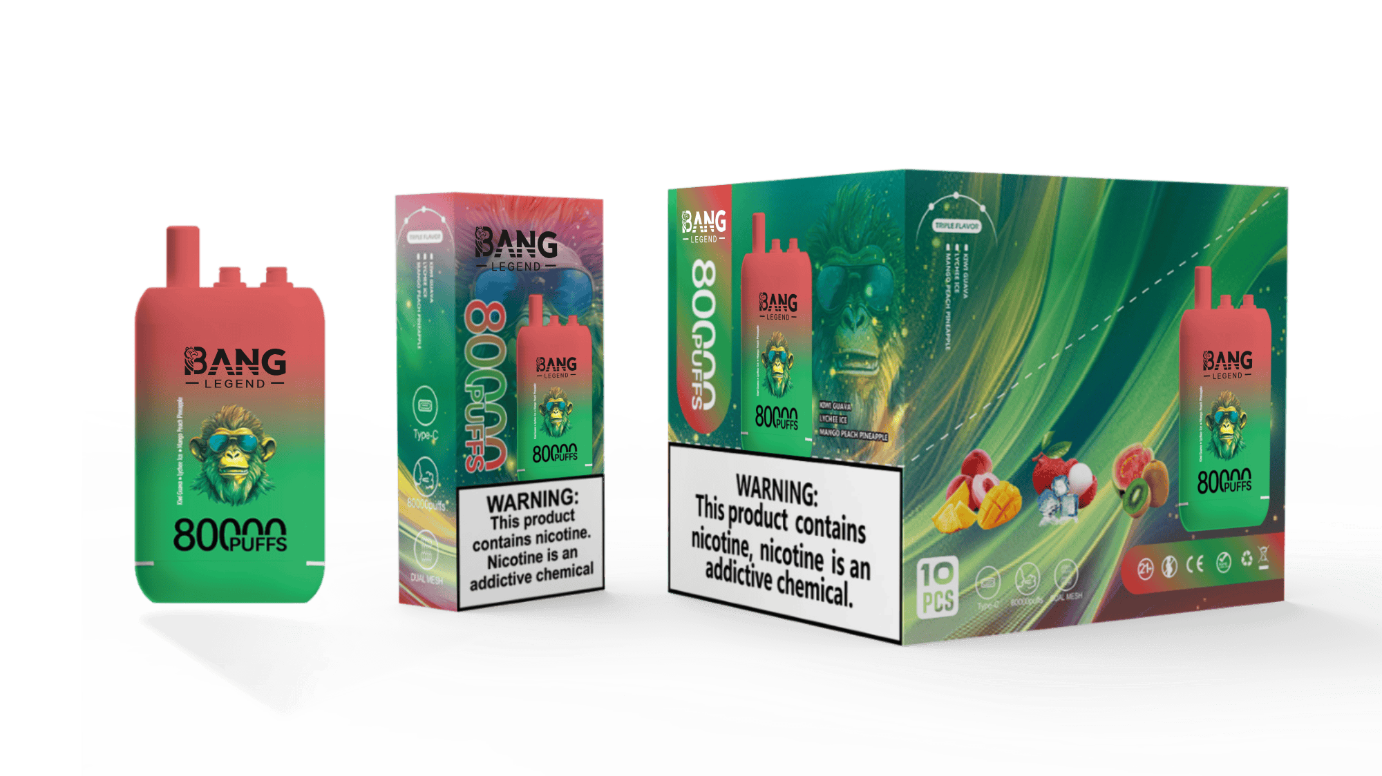 Bang Legend 80000 – 3-in-1 Einweg E-Zigarette | Kiwi Passionfruit, Lychee Ice & Mango Peach Pineapple - Image 2