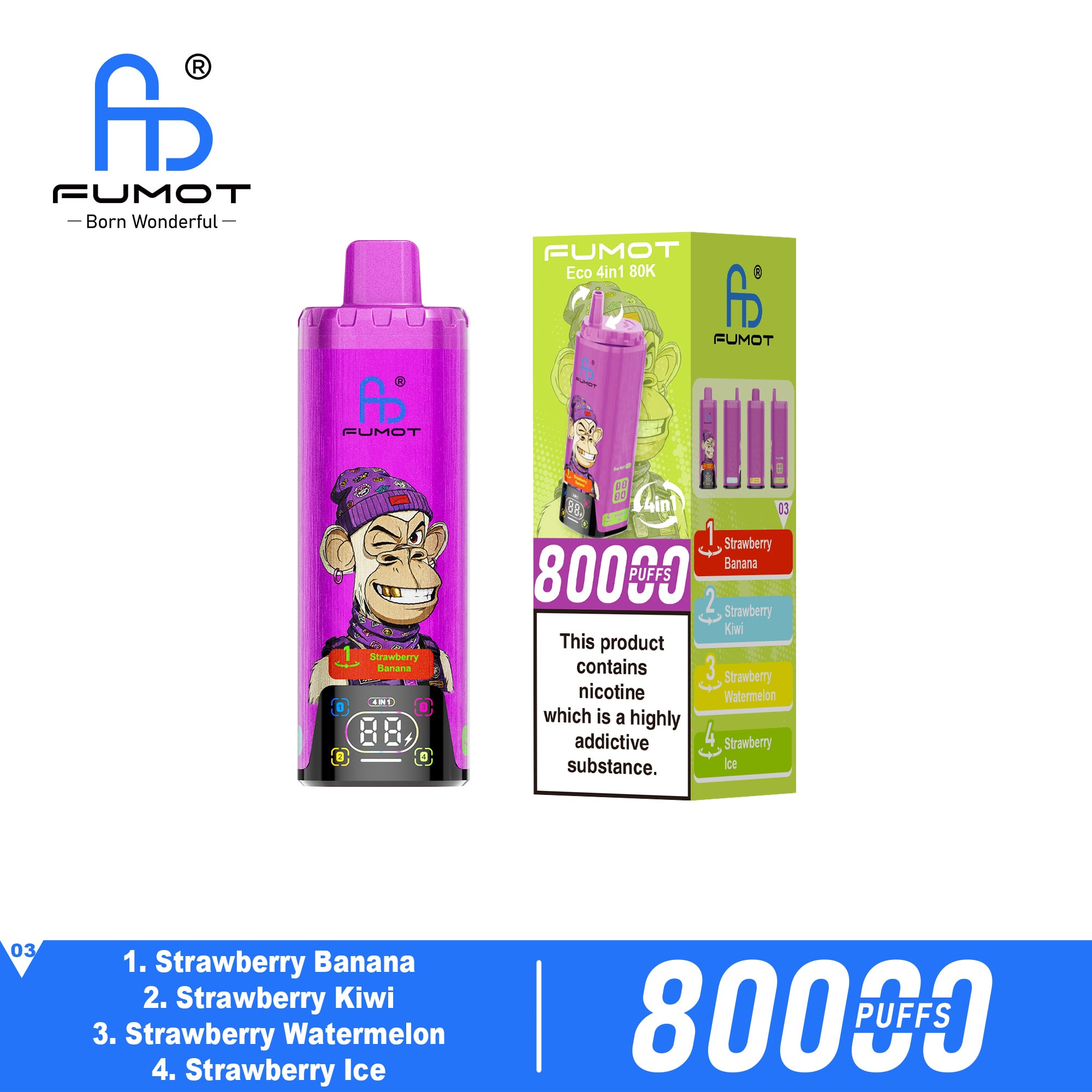 Fumot Eco 4in1 80K Strawberry Banana / Strawberry Kiwi / Strawberry Watermelon / Strawberry Ice – Bild 2