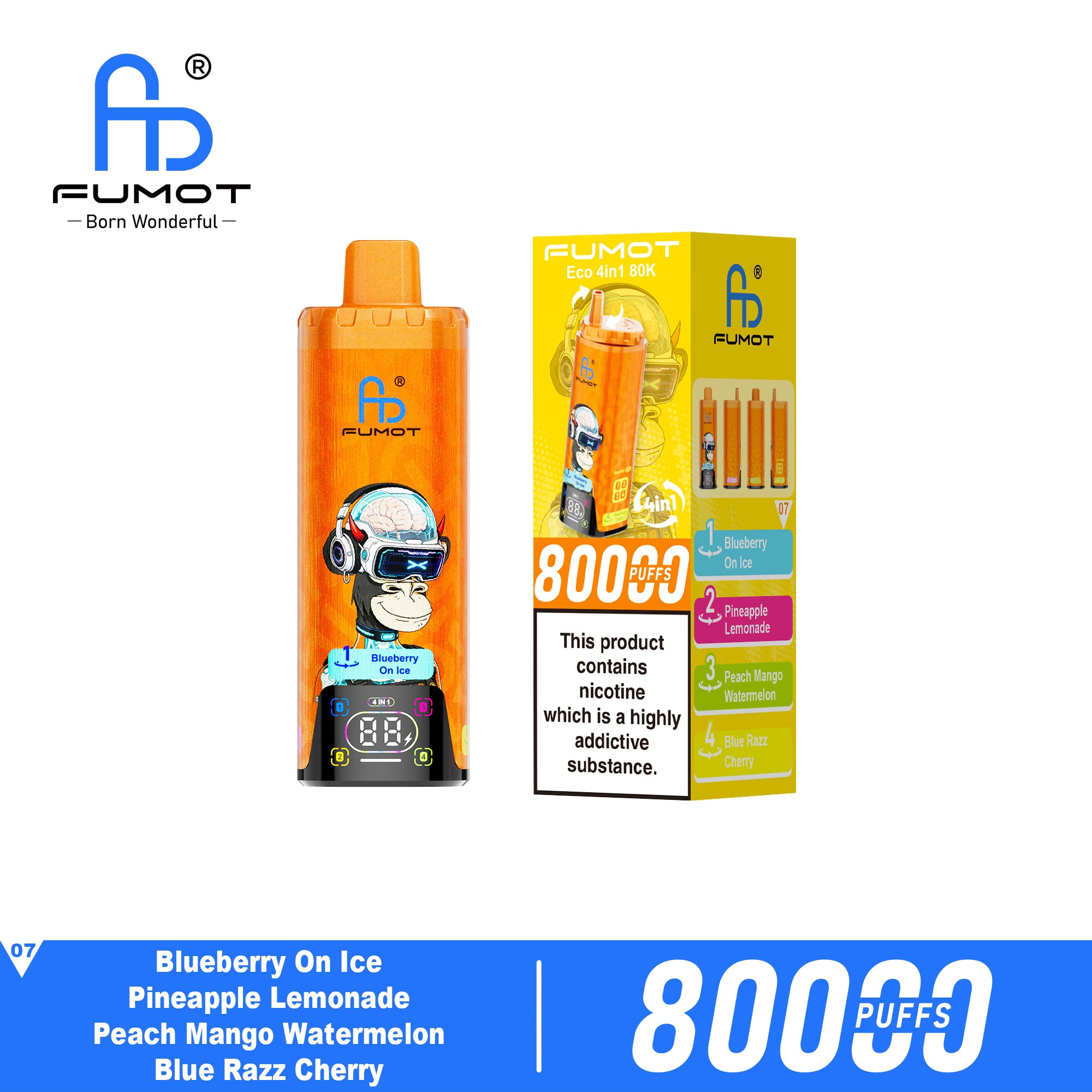 Fumot Eco 4in1 80K Blueberry On Ice / Pineapple Lemonade / Peach Mango Watermelon / Blue Razz Cherry – Bild 2