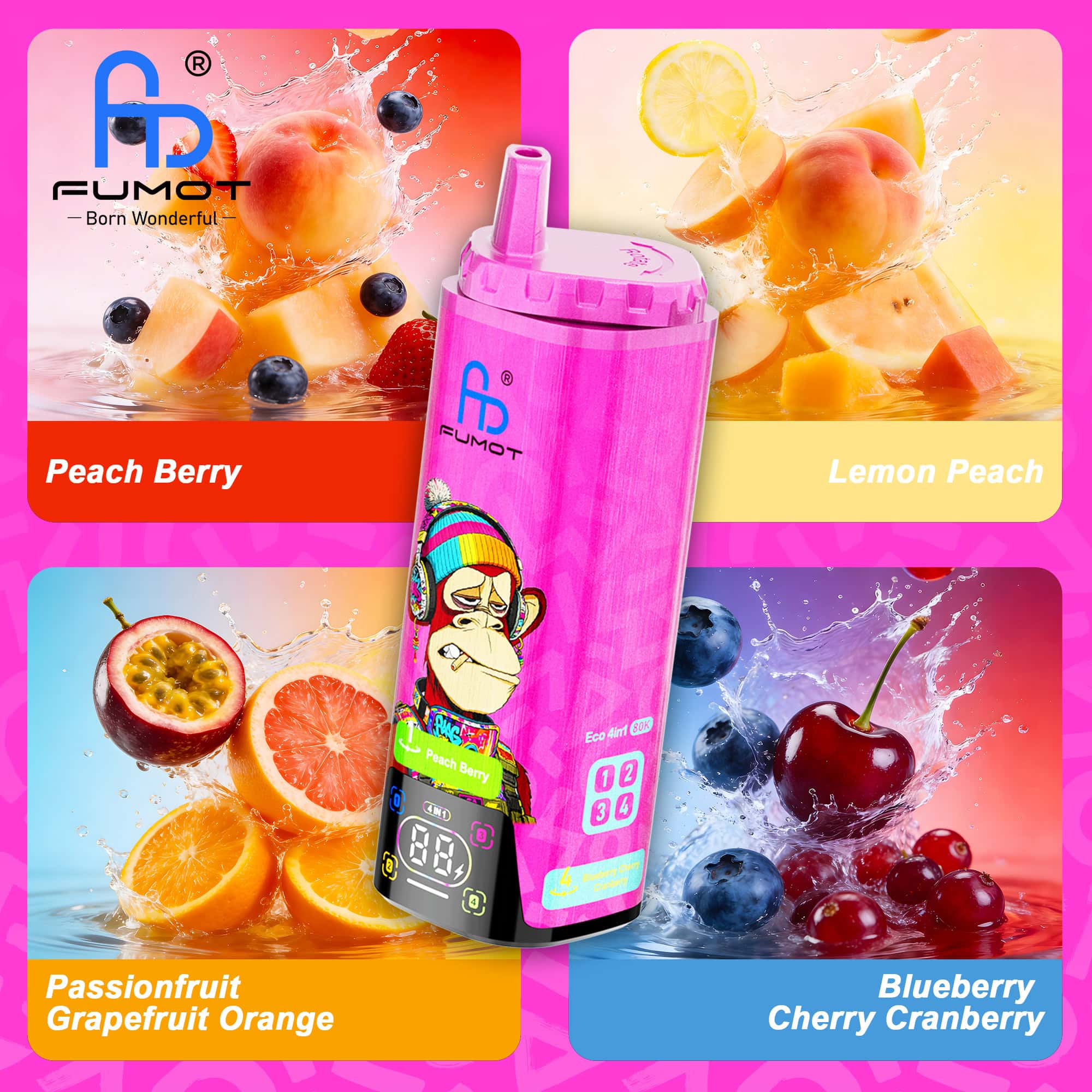Fumot Eco 4in1 80K Peach Berry / Lemon Peach / Passionfruit Grapefruit Orange / Blueberry Cherry Cranberry