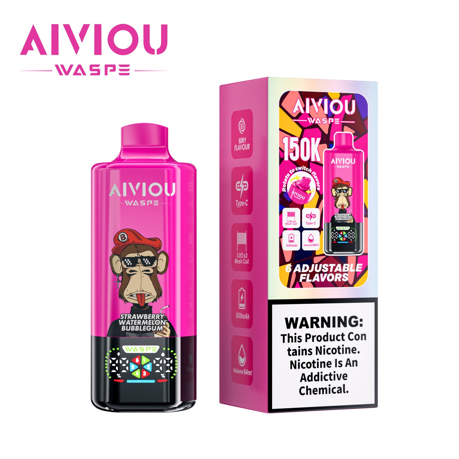 WASPE 6 in 1 150000 Strawberry Watermelon Bubblegum / Sour Mango Ice / Strawberry Grape Ice - Imagen 2