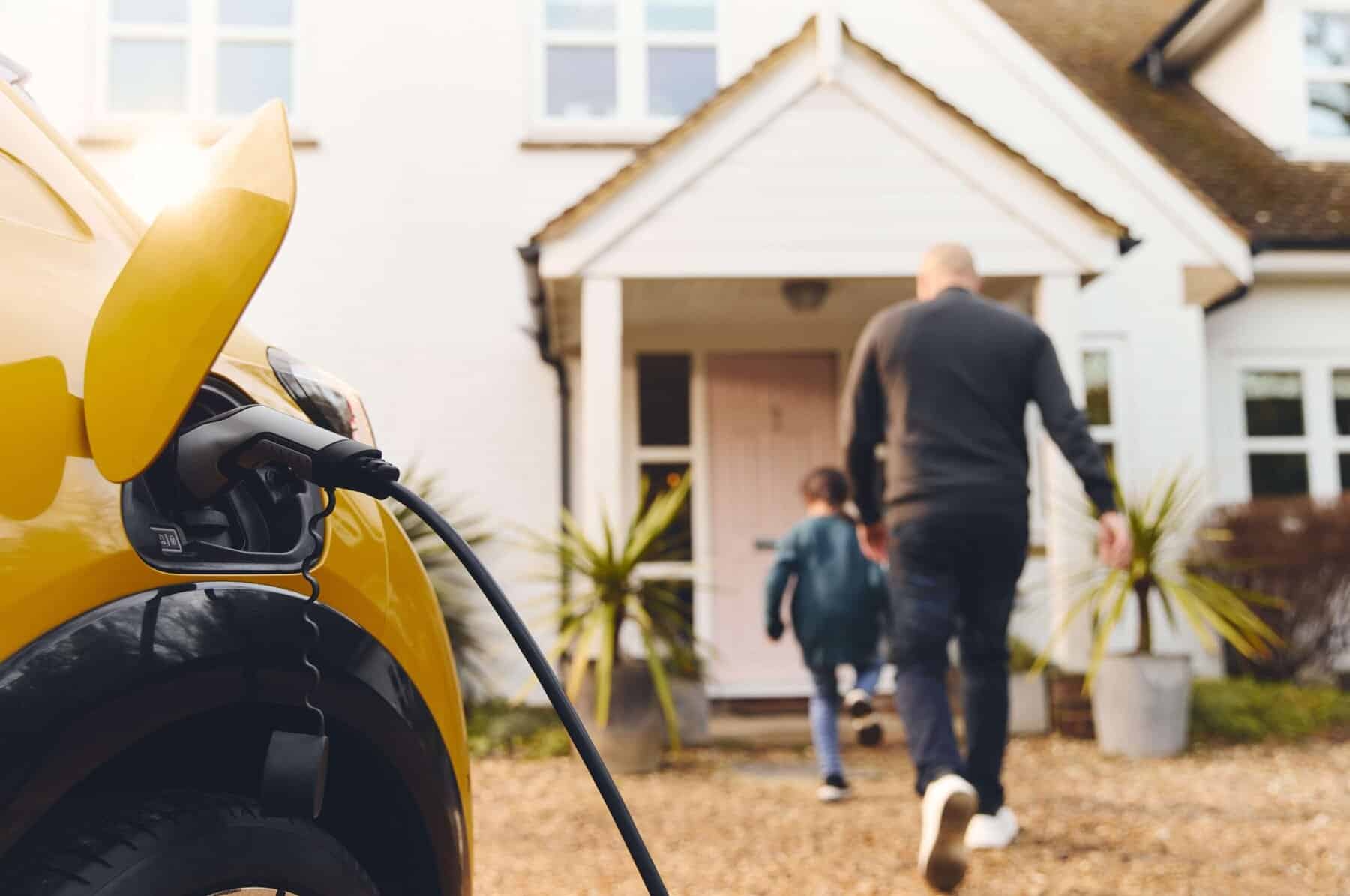 EV charging point in front of a family home.