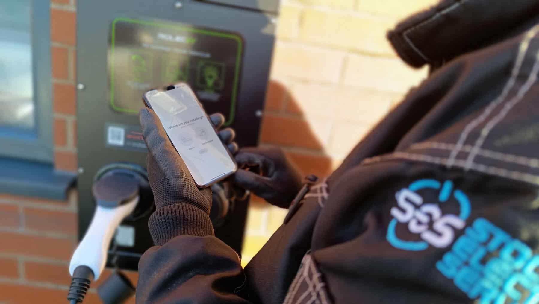 EV charging station with mobile app control for electric vehicles.