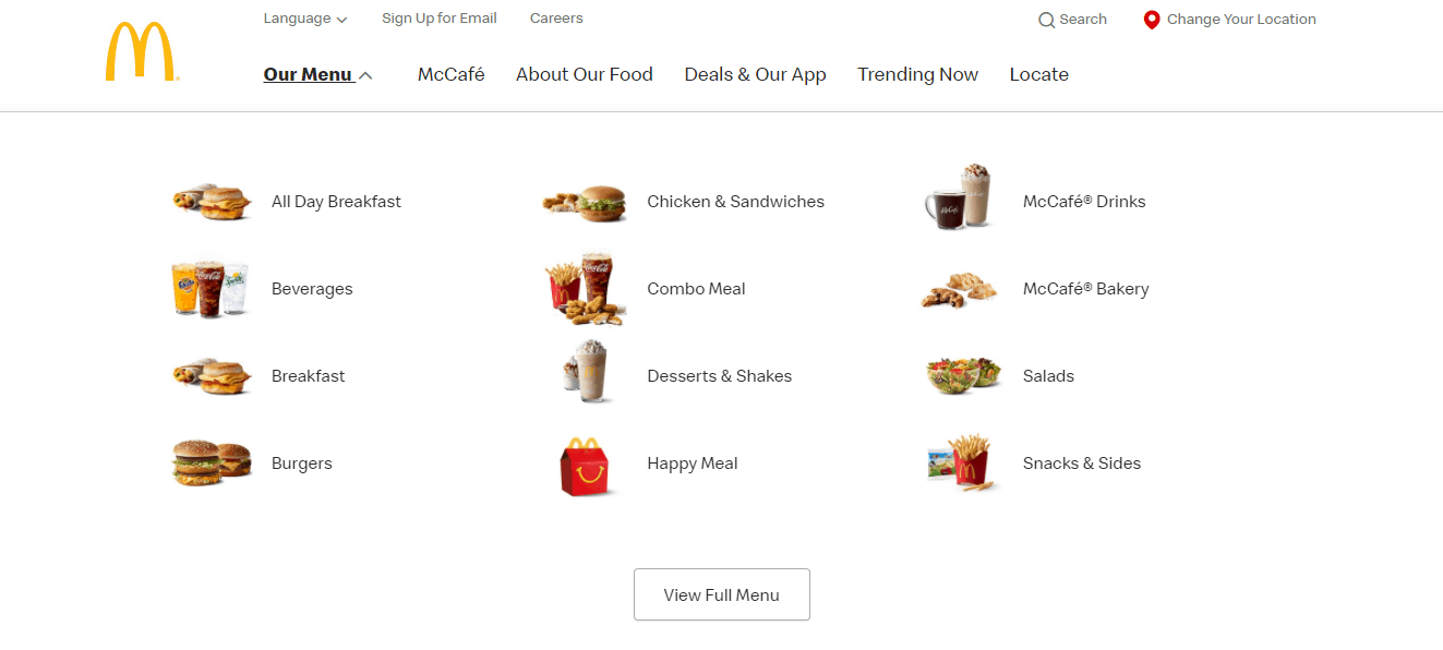 mcdonalds menu