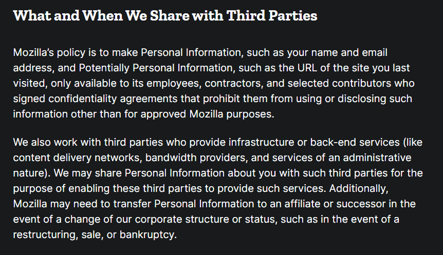 Thunderbird privacy policy