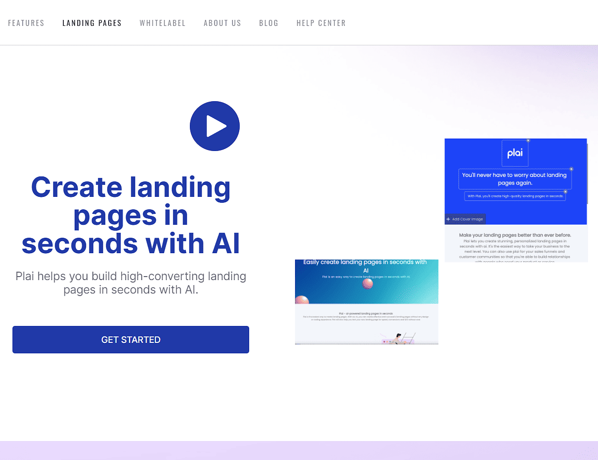 Plai lead-oriented AI landing page builder