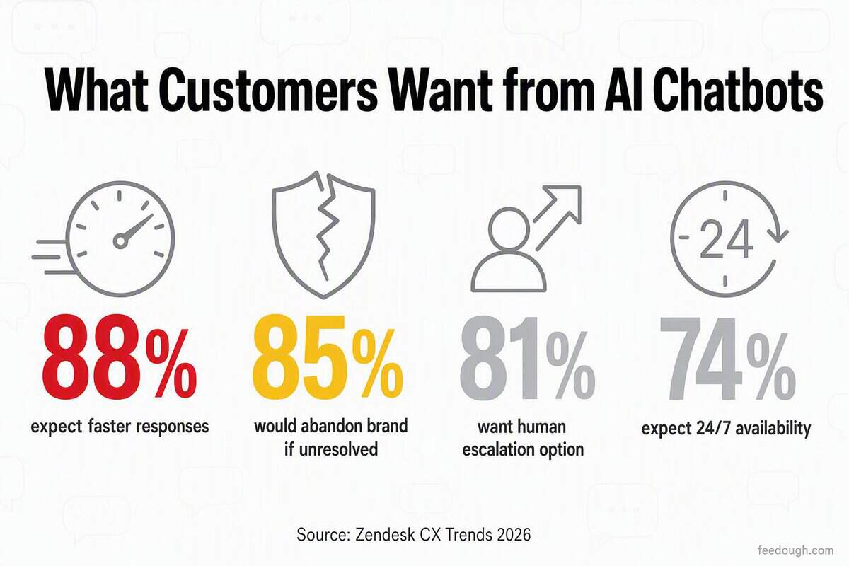 What Customers Want from AI Chatbots: Speed, Availability & Resolution Statistics