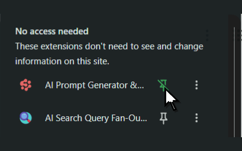 Chrome extensions menu showing the pin icon next to a Feedough extension