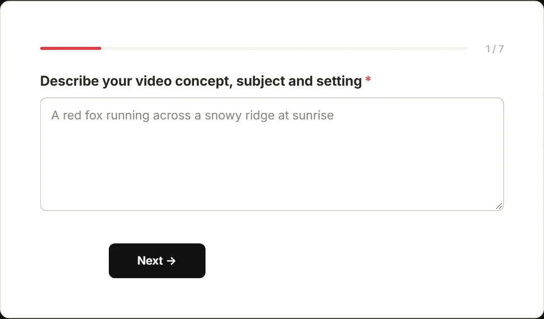 The Kling Video Prompt Generator form