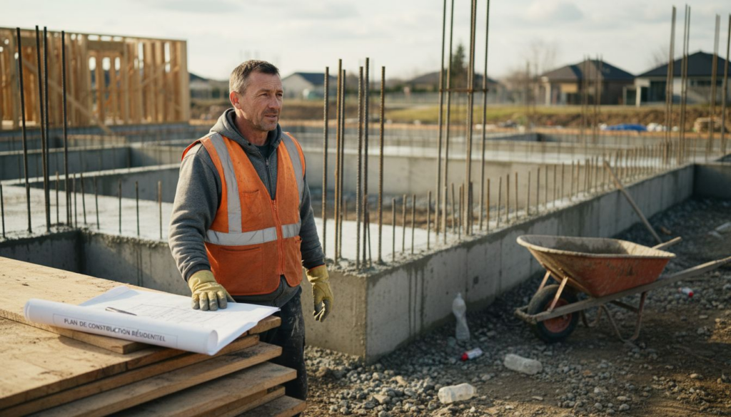 Réalisation des fondations en béton sur le chantier