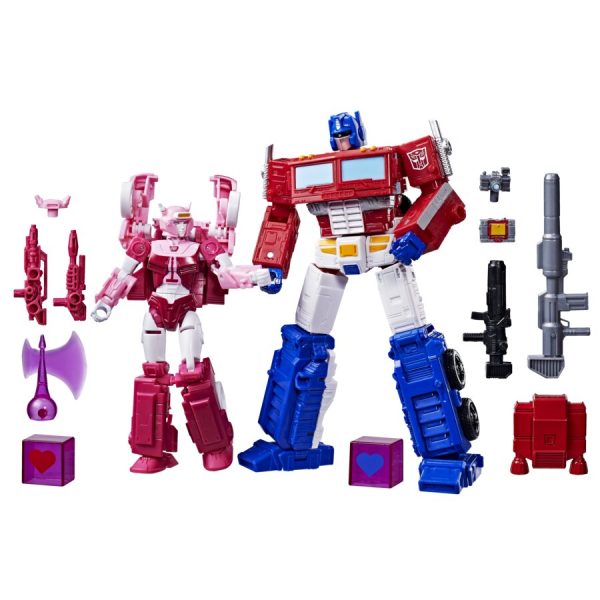 Optimus Prime and Elita-1 go action figure official with Hasbro’s Transformers ‘Til All Are Loved Valentine’s Day 2-pack