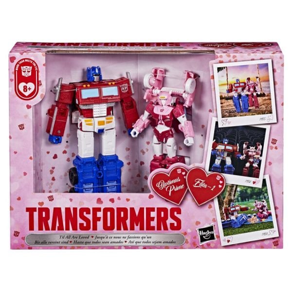 Optimus Prime and Elita-1 go action figure official with Hasbro’s Transformers ‘Til All Are Loved Valentine’s Day 2-pack