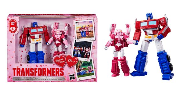 Optimus Prime and Elita-1 go action figure official with Hasbro’s Transformers ‘Til All Are Loved Valentine’s Day 2-pack