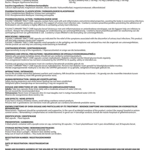 FulviAct - Urinary Tract Care - Insert - Page 1