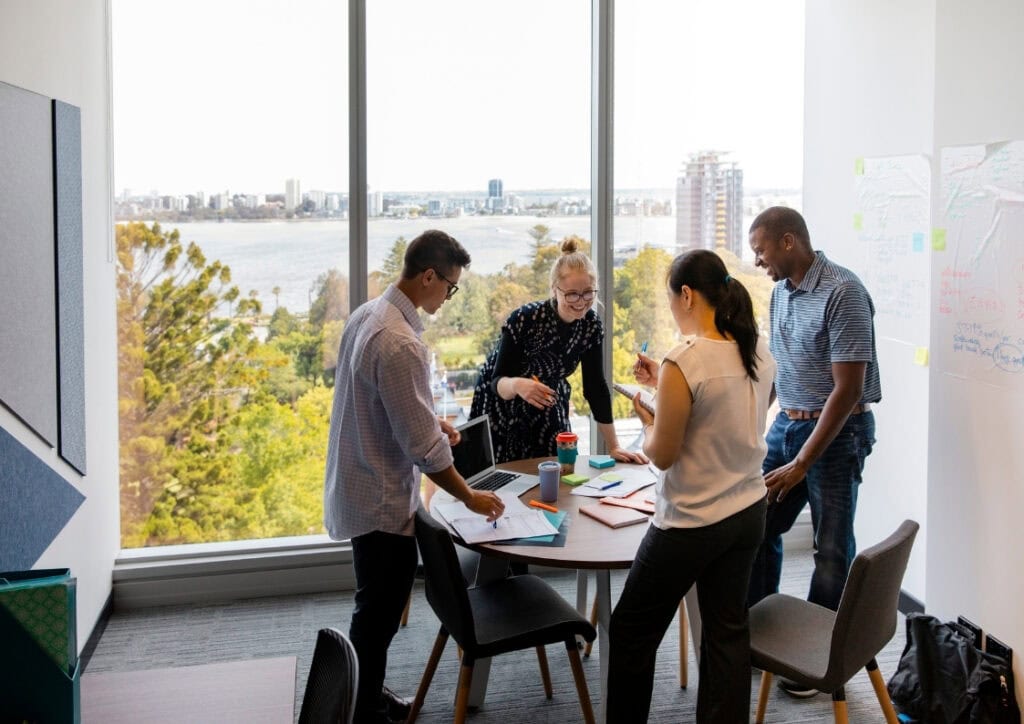 Professional team meeting in a modern office