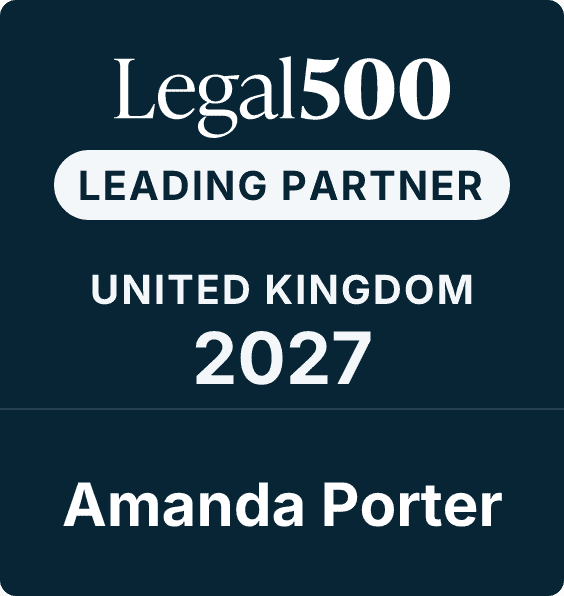 Legal500 logo indicating Amanda Porter as a leading partner in the UK for 2027.