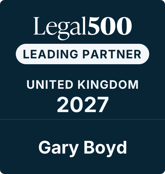 Legal500 logo indicating Gary Boyd as a leading partner in the United Kingdom for 2027.