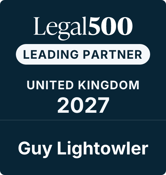 Legal500 logo indicating Guy Lightowler as a leading partner in the United Kingdom for 2027.