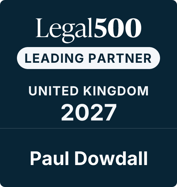 Legal500 logo indicating Paul Dowdall as a leading partner in the United Kingdom for 2027.