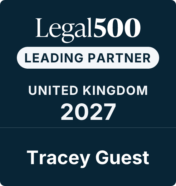Legal500 logo indicating leading partner status in the United Kingdom for 2027, featuring a dark background with white text and a prominent 'Leading Partner' label.