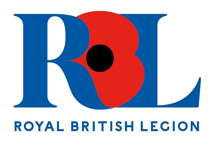 Official logo of the Royal British Legion featuring a stylised poppy flower in red and black with blue text.